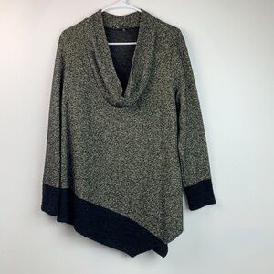 Piccadilly V cowl neck space dye knit & chenille asymmetrical tunic sweater EUC